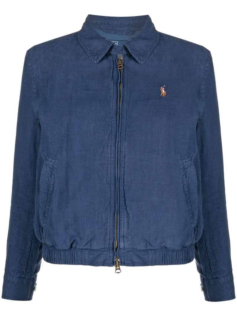 Blue Logo Embroidered Linen Jacket