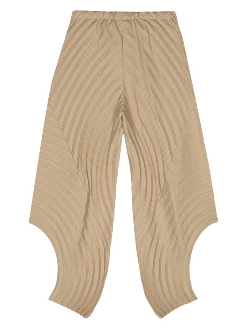 Beige Curved Pleats Tapered Trousers