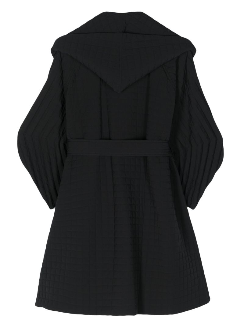 Black Pleated Grid Belted Coat