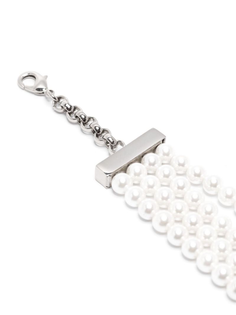 Silver-tone Logo-plaque Pearl Choker Necklace