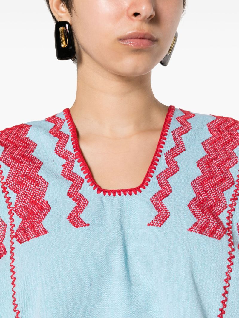 Blue Pineapple-embroidery Cotton Kaftan