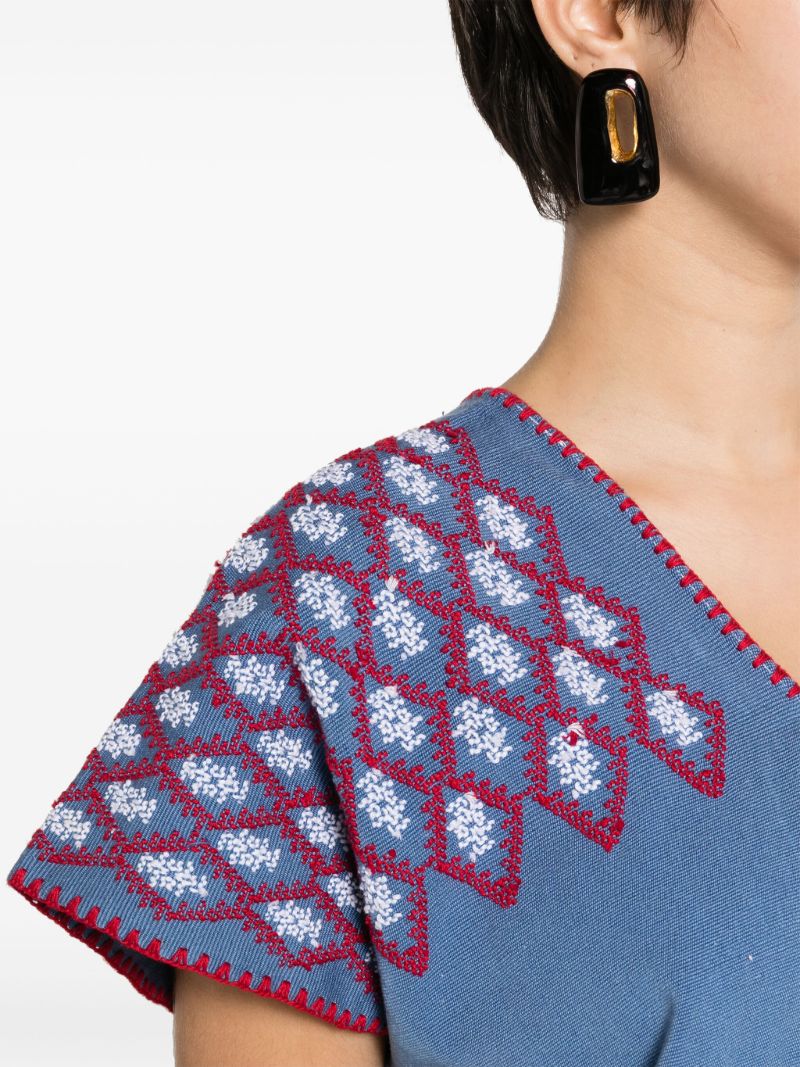 Blue Embroidered Cotton Kaftan