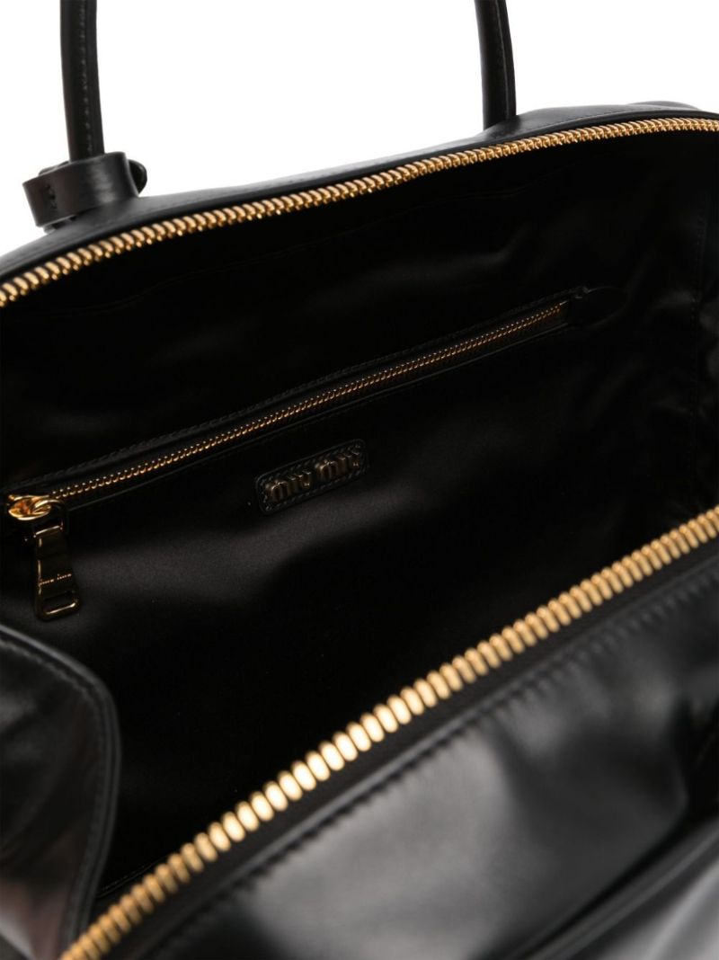 Black Logo-embossed Leather Tote Bag