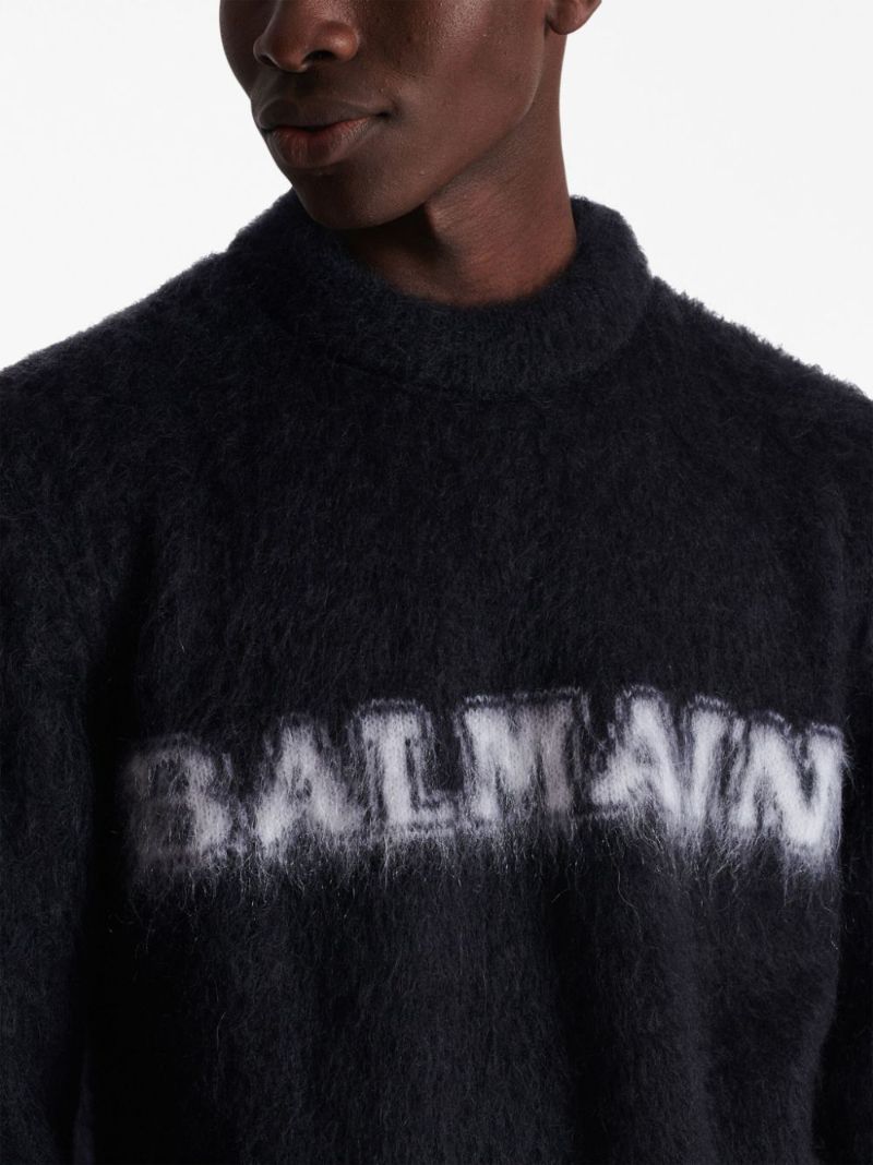 Black Logo-intarsia Brushed Sweater