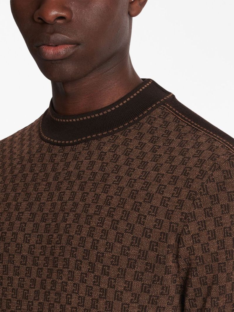 Brown Monogram Jacquard Wool Sweater