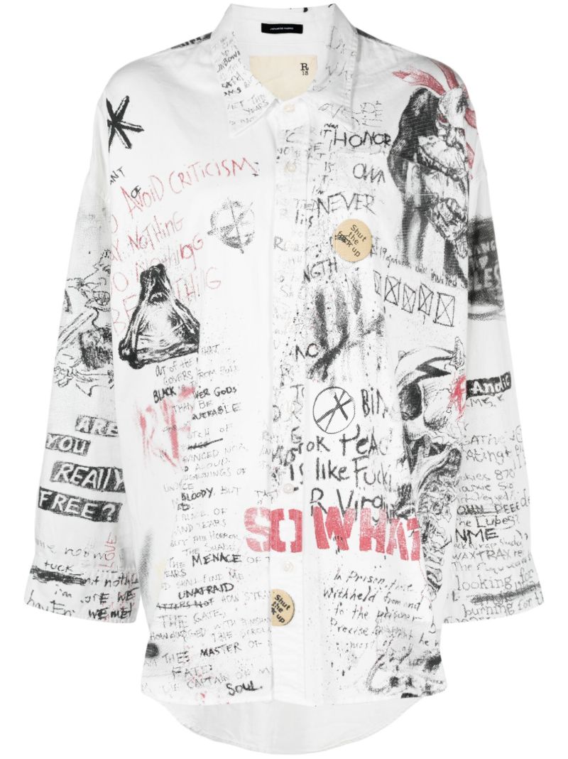 White Sketch-print Cotton Shirt