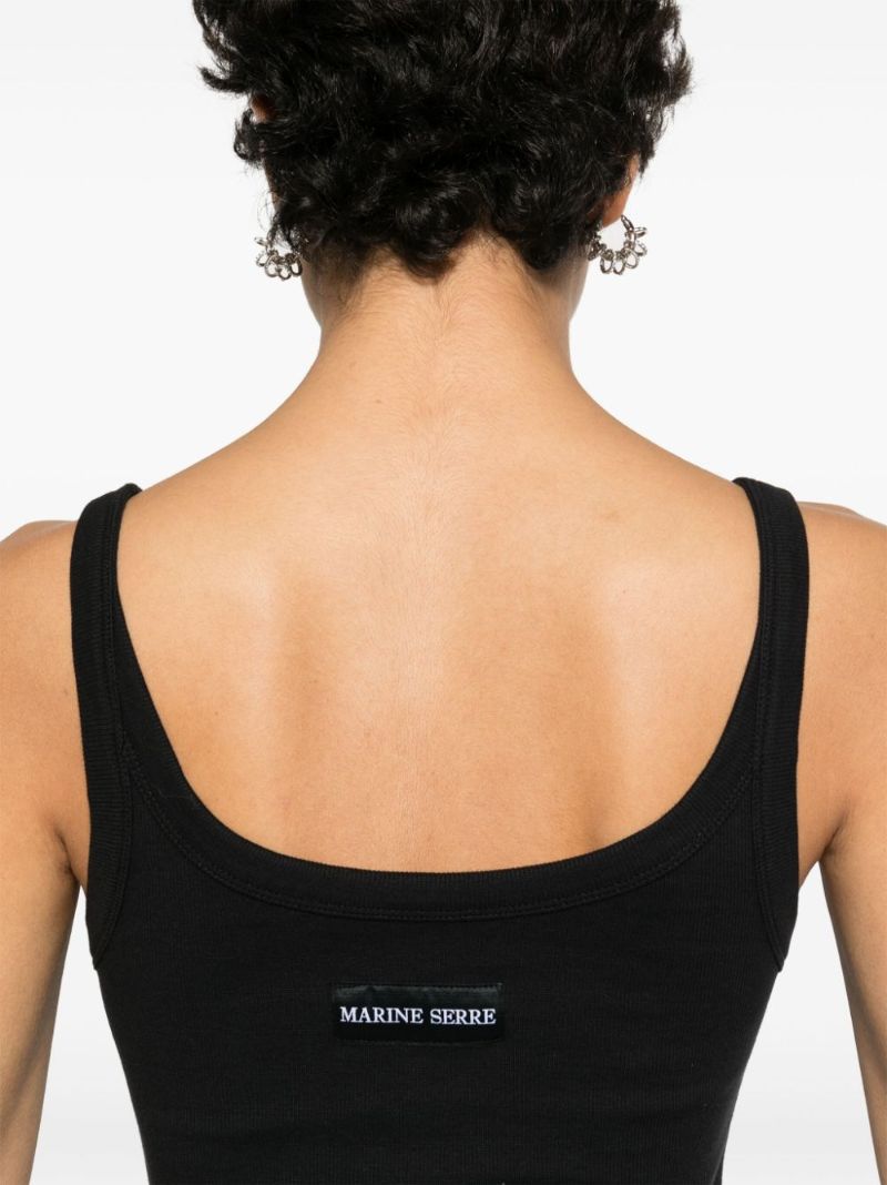 Black Crescent Moon-embroidered Tank Top