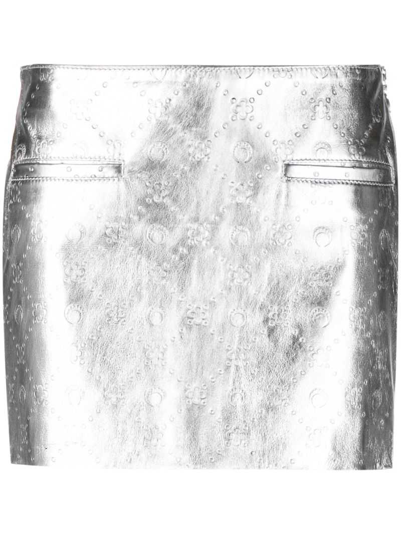 Silver Laminated Leather Mini Skirt
