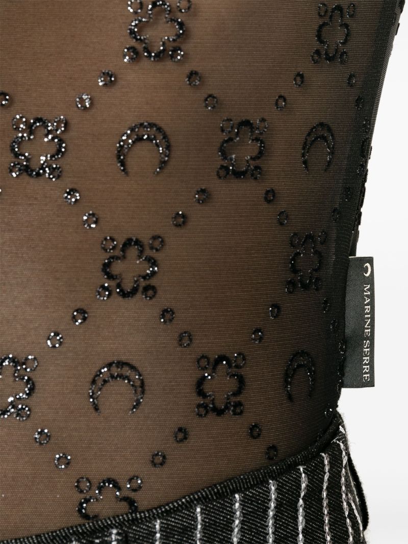 Black Moonogram Mesh Bodysuit