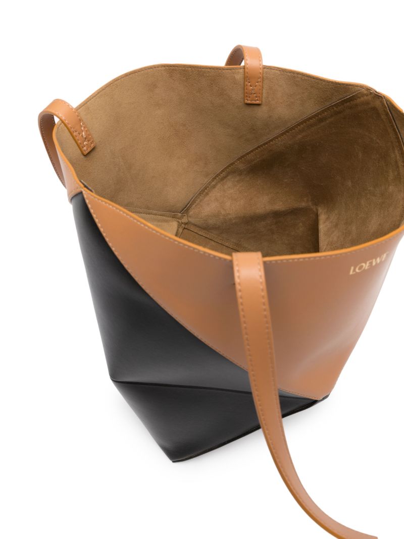 Black Puzzle Fold Leather Tote Bag