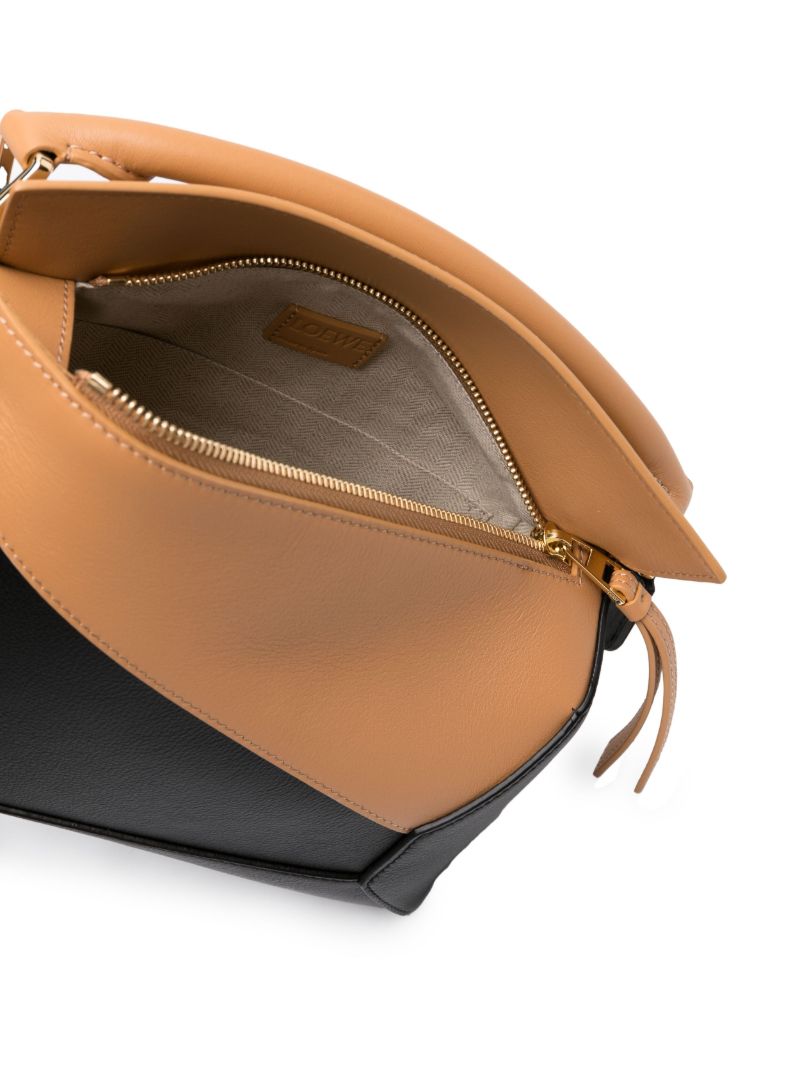 Brown Puzzle Edge Small Leather Top Handle Bag