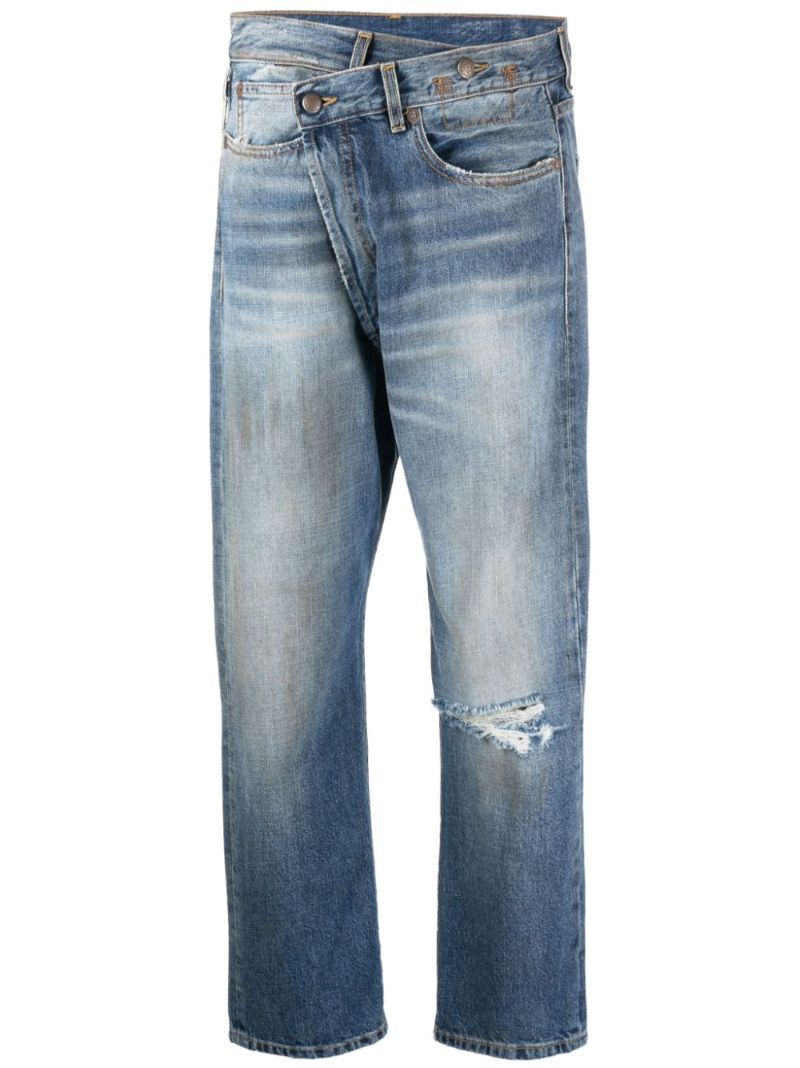 Blue Asymmetric Stonewashed Cropped Jeans