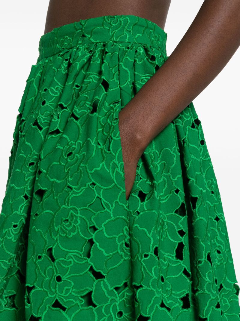 Green Broderie-anglaise Flared Midi Skirt