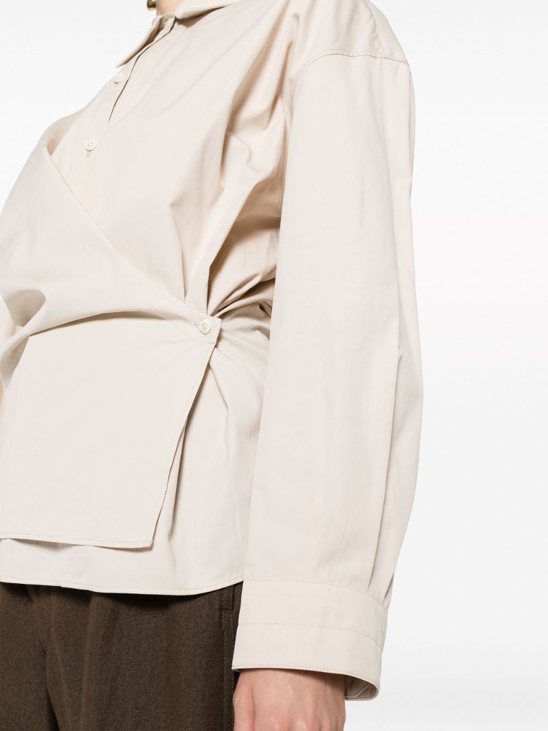 Neutral Silk-blend Wrap Shirt