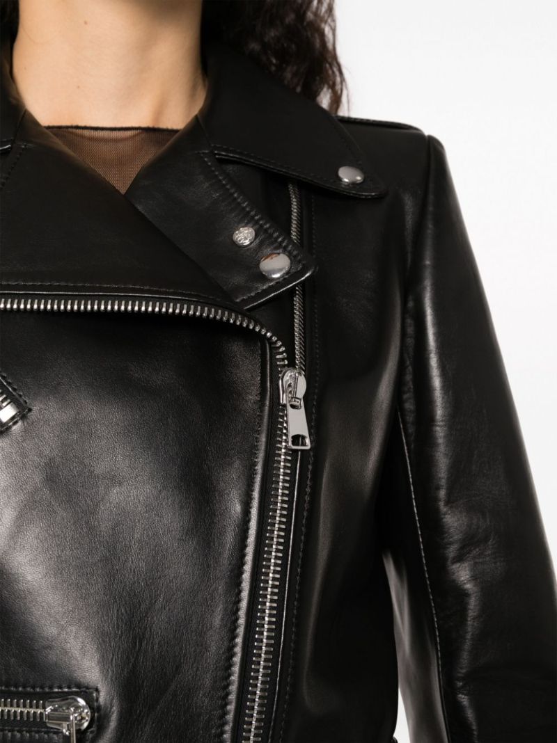 Black Cropped Leather Biker Jacket