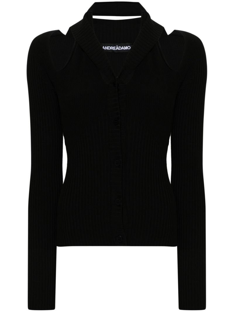 Black Ribbed-knit Cardigan