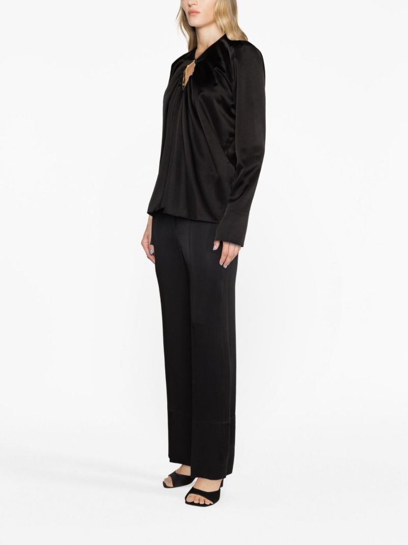 Black Eyelet Draped Satin Blouse