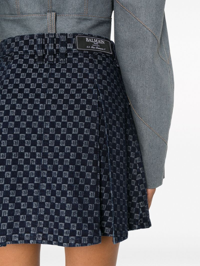 Blue Pleated Monogram-jacquard Denim Mini Skirt