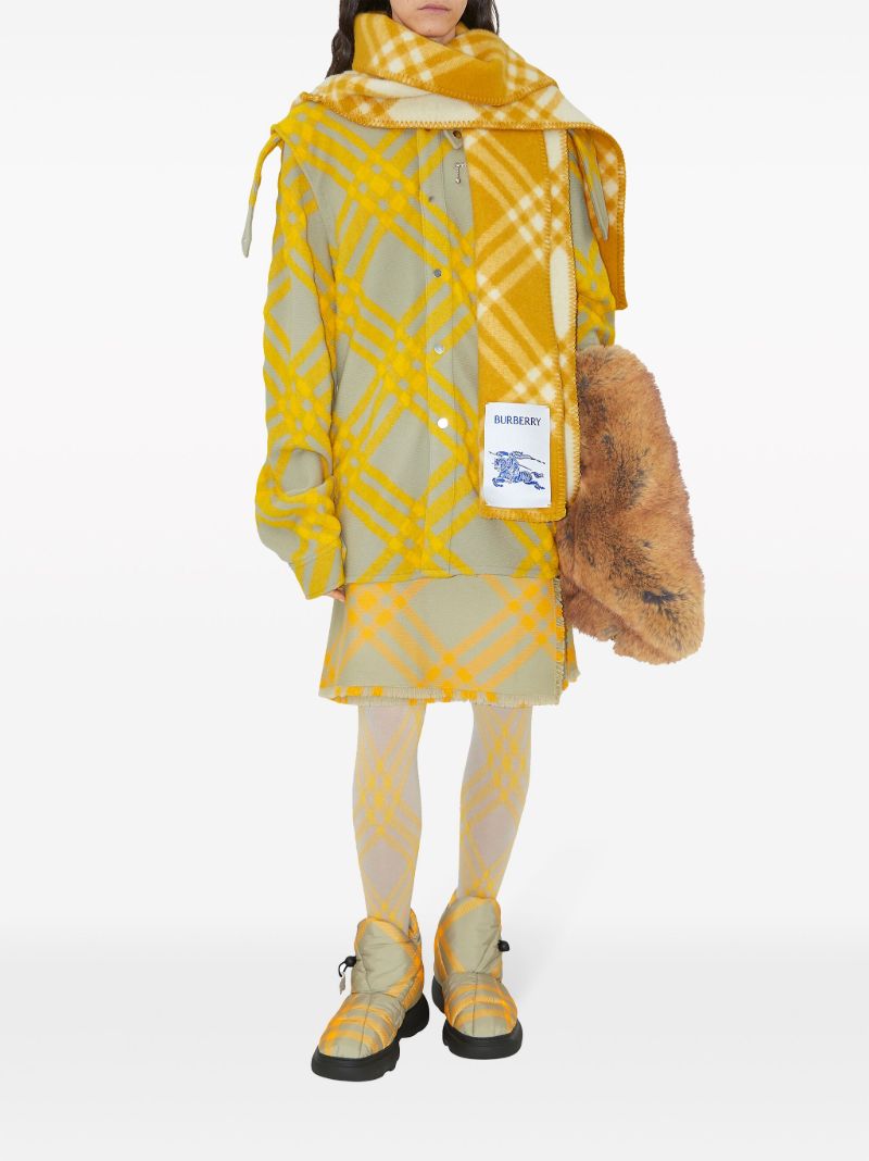 Yellow Check-jacquard Wool Hooded Scarf