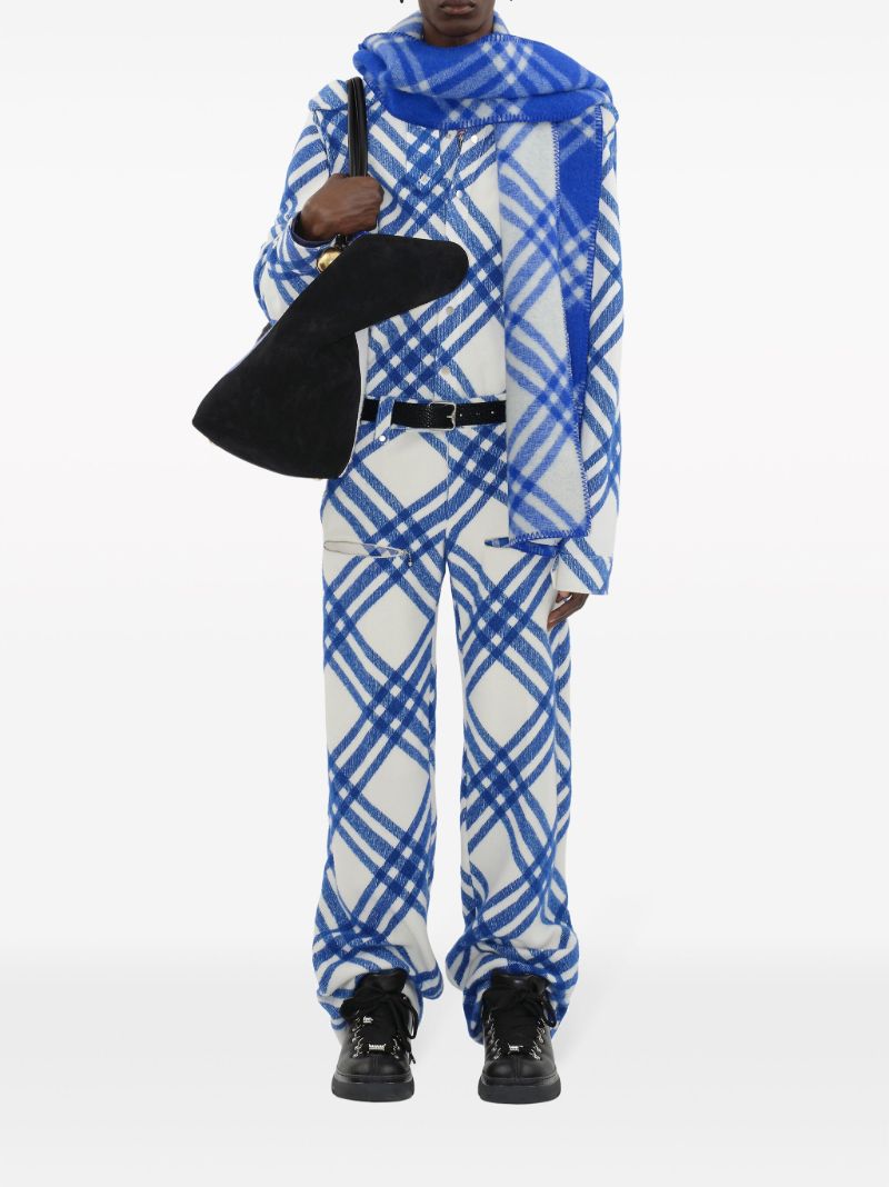 Blue Check-print Wool Scarf