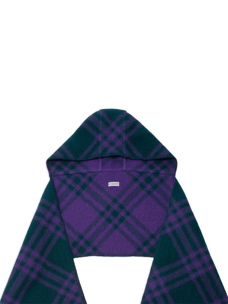Green Check-jacquard Wool Hooded Scarf