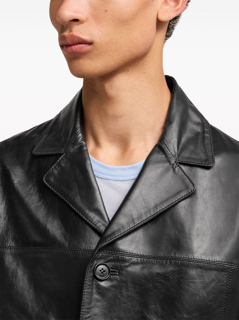 Black Leather Single-breasted Blazer