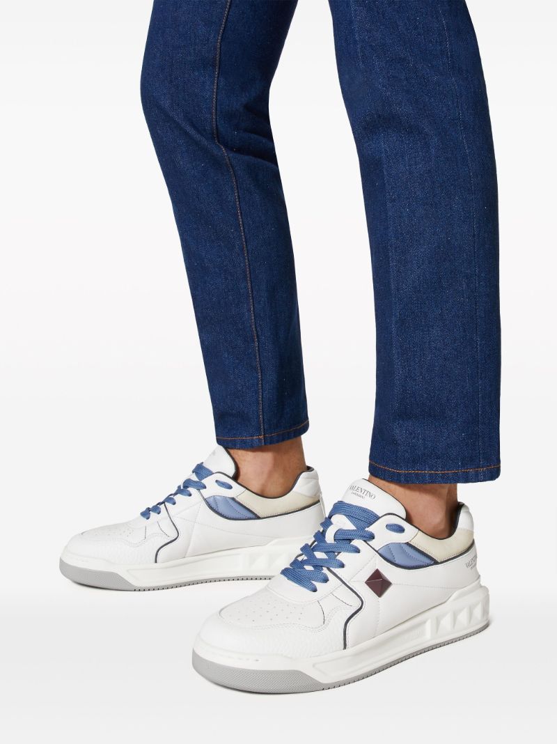White One Stud Leather Sneakers