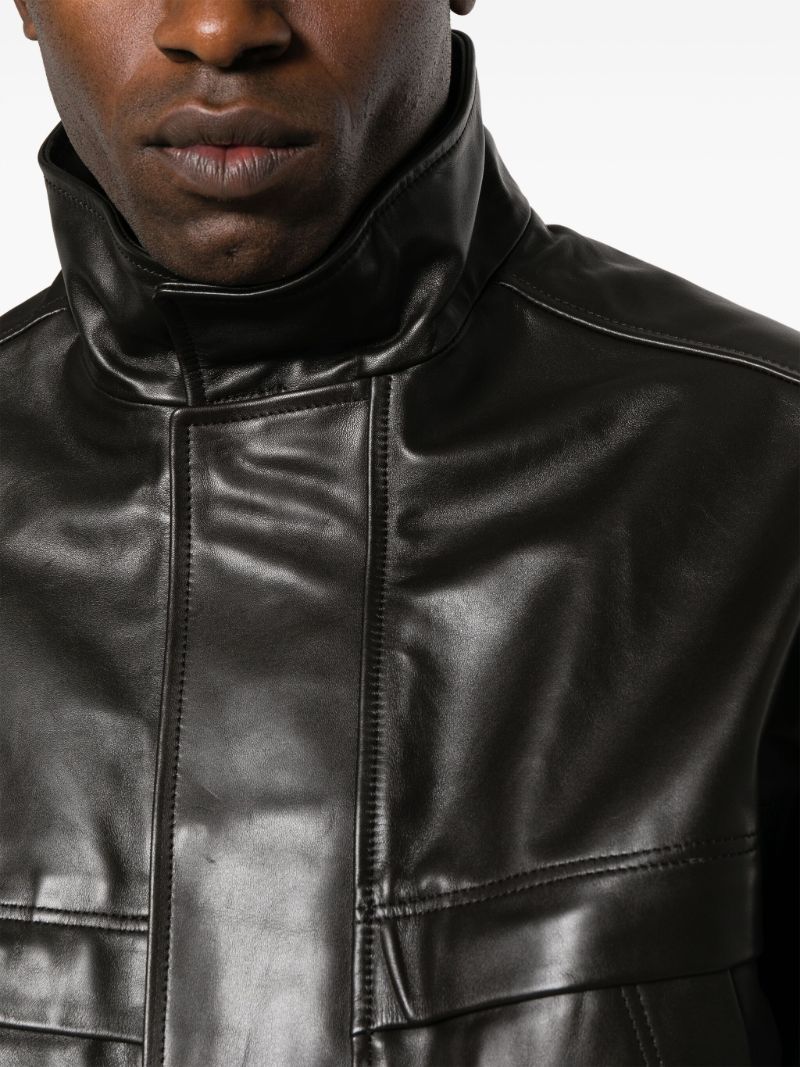 Brown Yoke-detail Leather Jacket