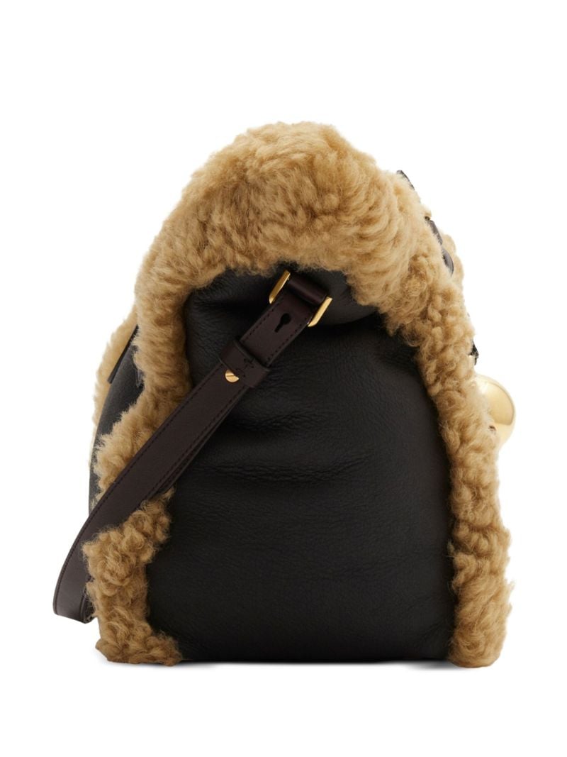 Brown Shearling-trimmed Two-way Bag