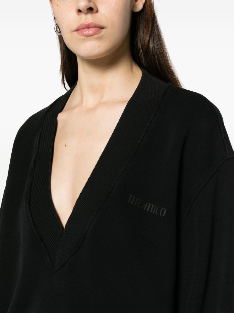 Black V-neck Cotton Sweatshirt