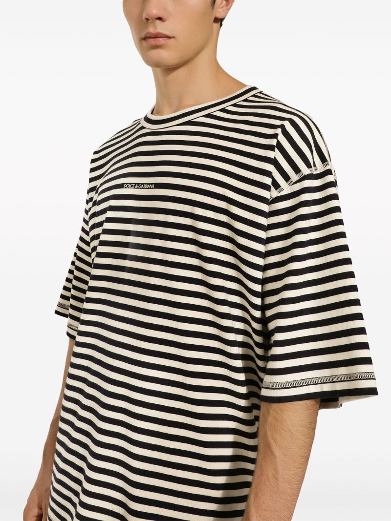 Black and White Stripe-print Cotton T-shirt