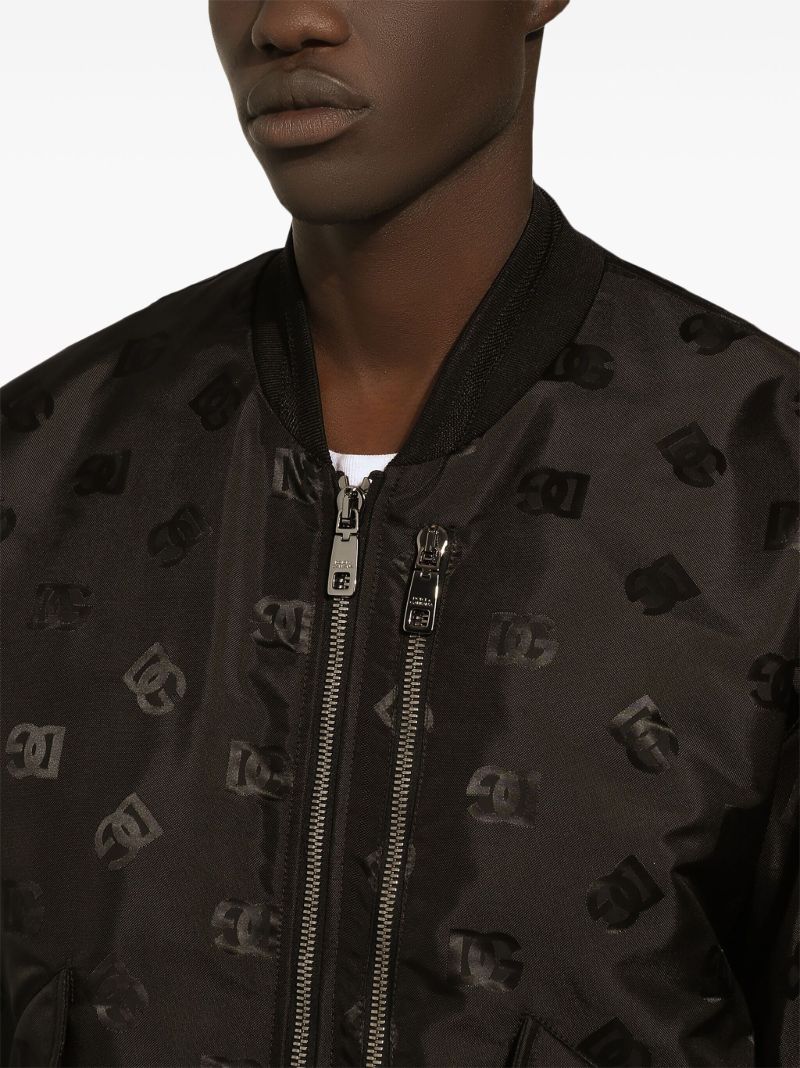 Black Monogram-print Satin Bomber Jacket