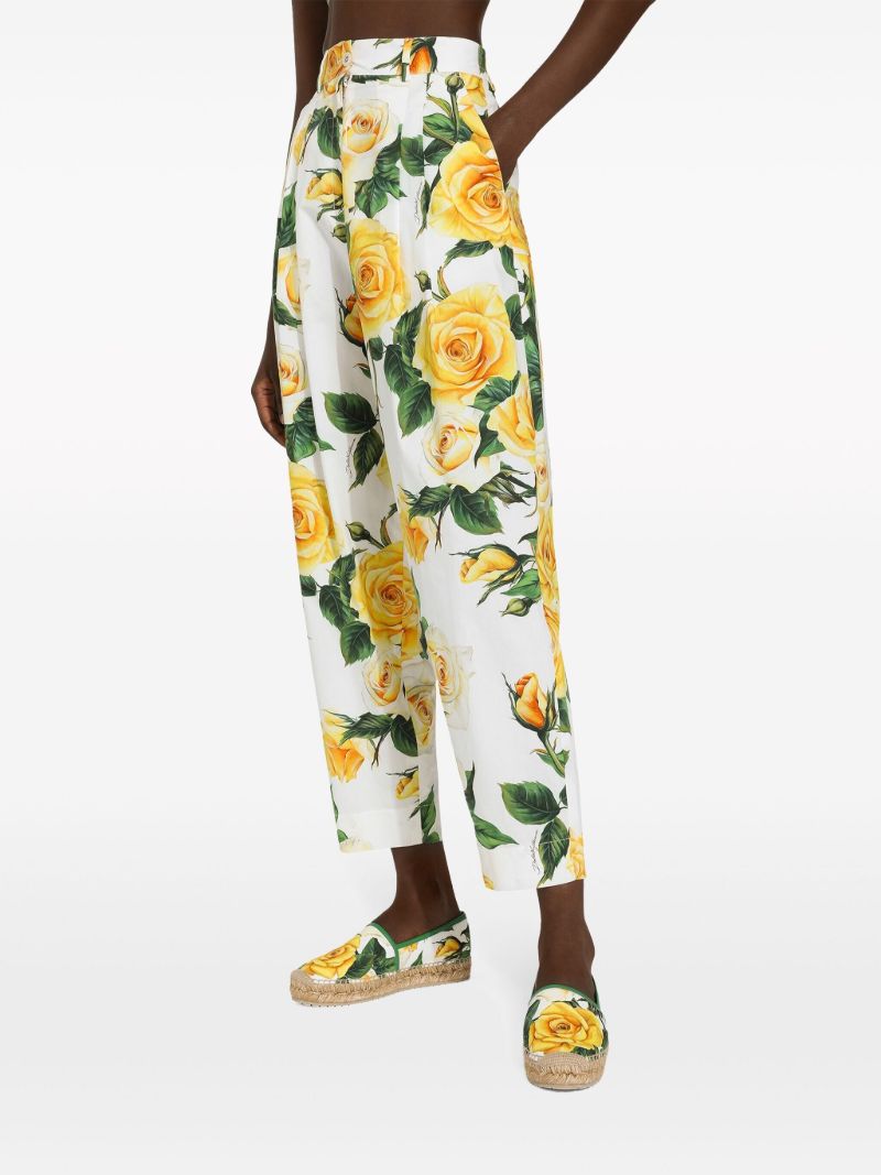 White Rose Print Tapered Trousers