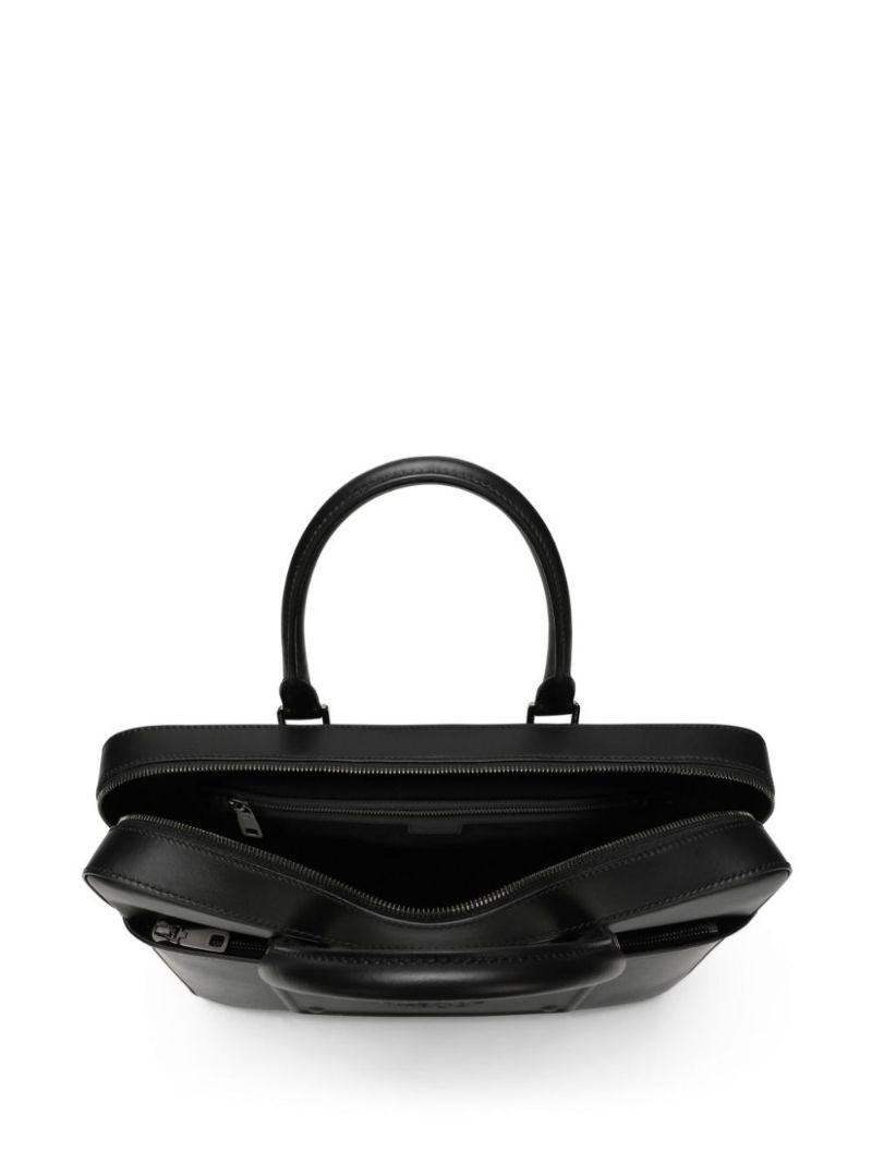 Black Logo-embossed Leather Briefcase