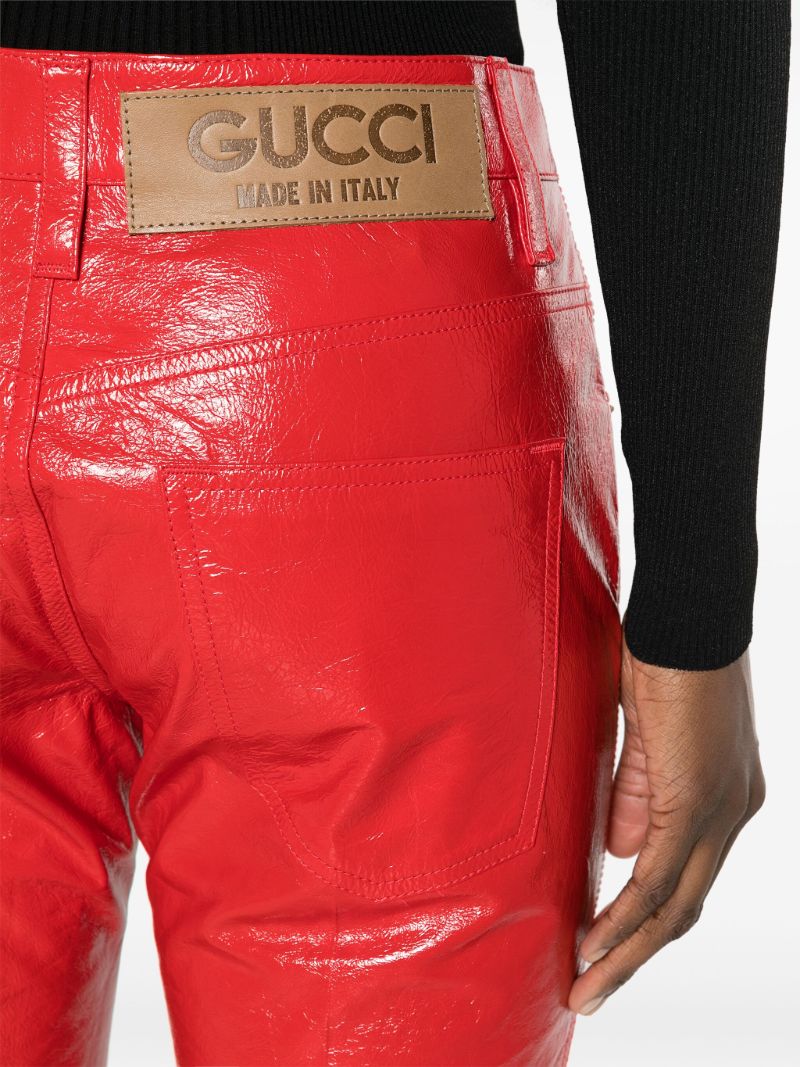 Red Bootcut Leather Trousers