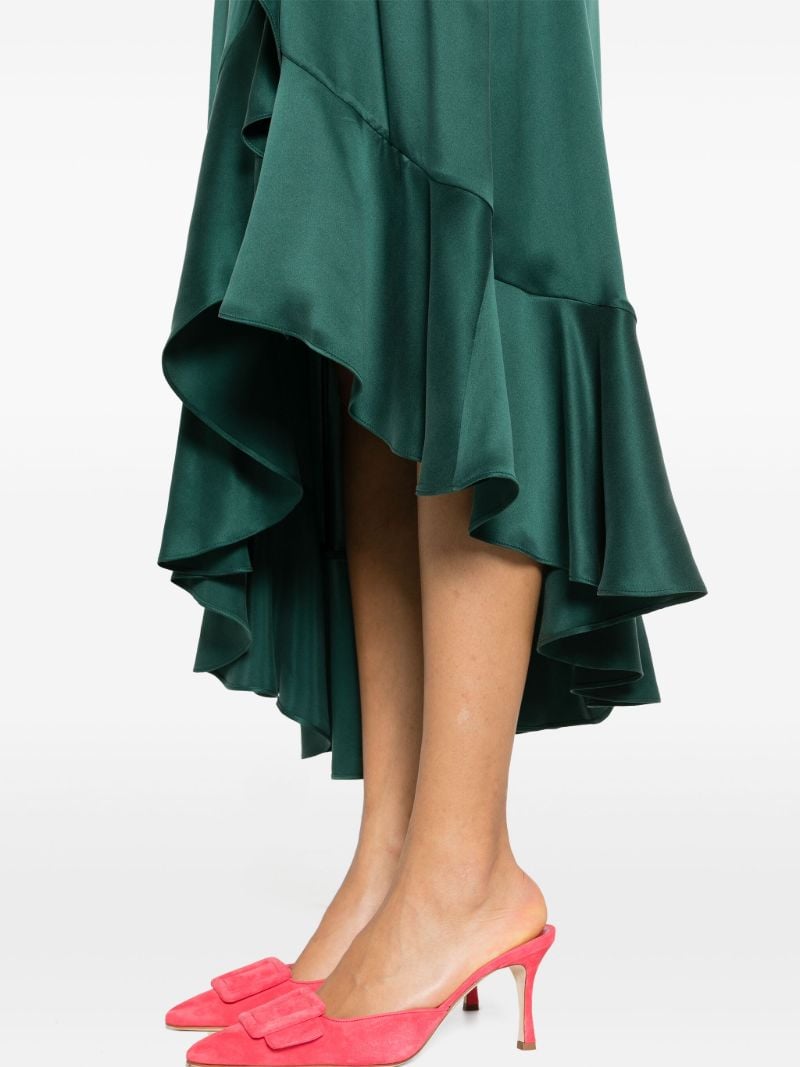 Green Ruffled-trim Silk Wrap Dress