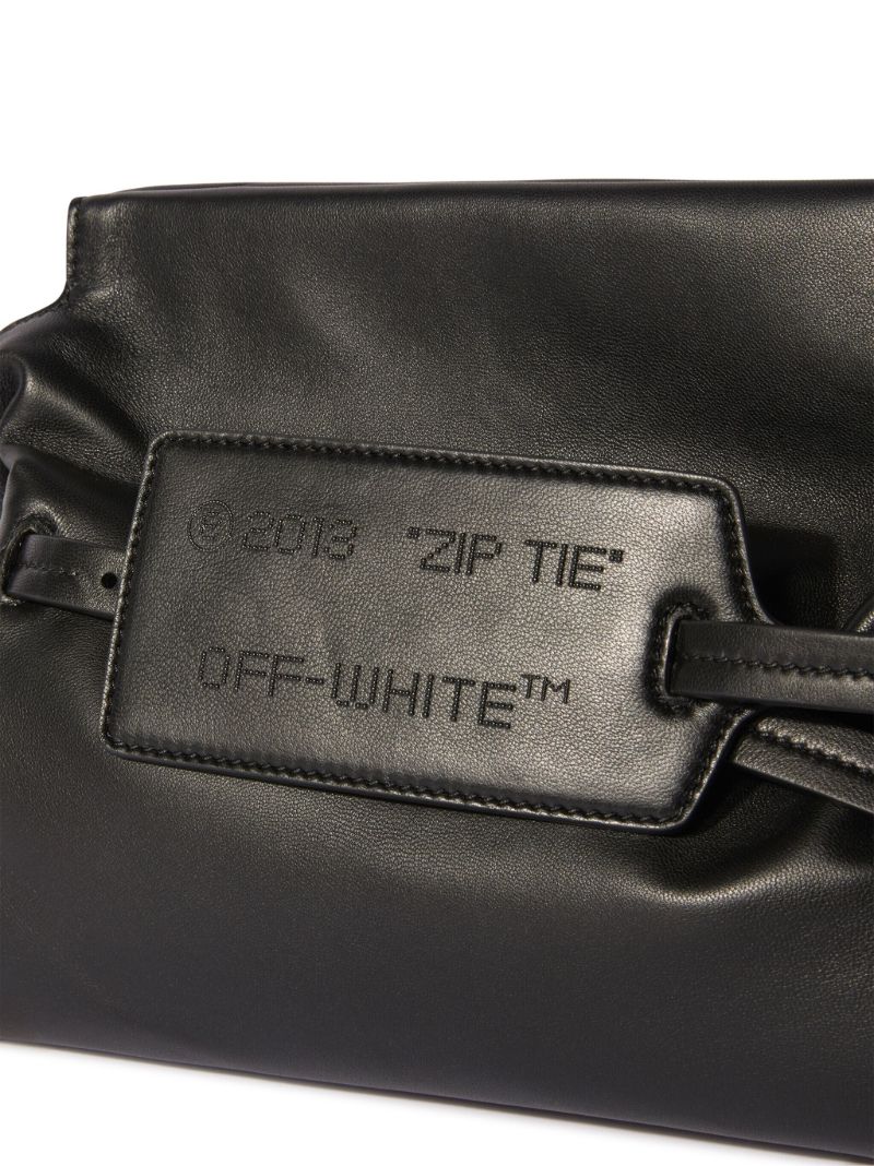 Black Zip Tie Leather Clutch Bag