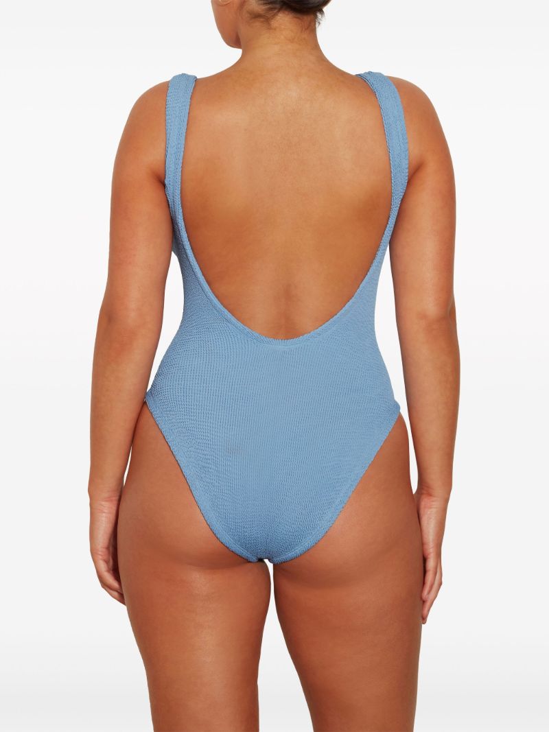 Blue Square-neck Crinkled Swimsuit
