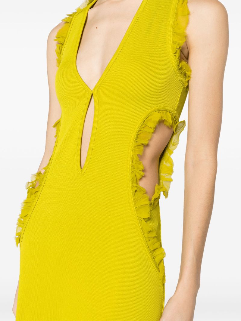 Green Carina Ruffle-trim Midi Dress