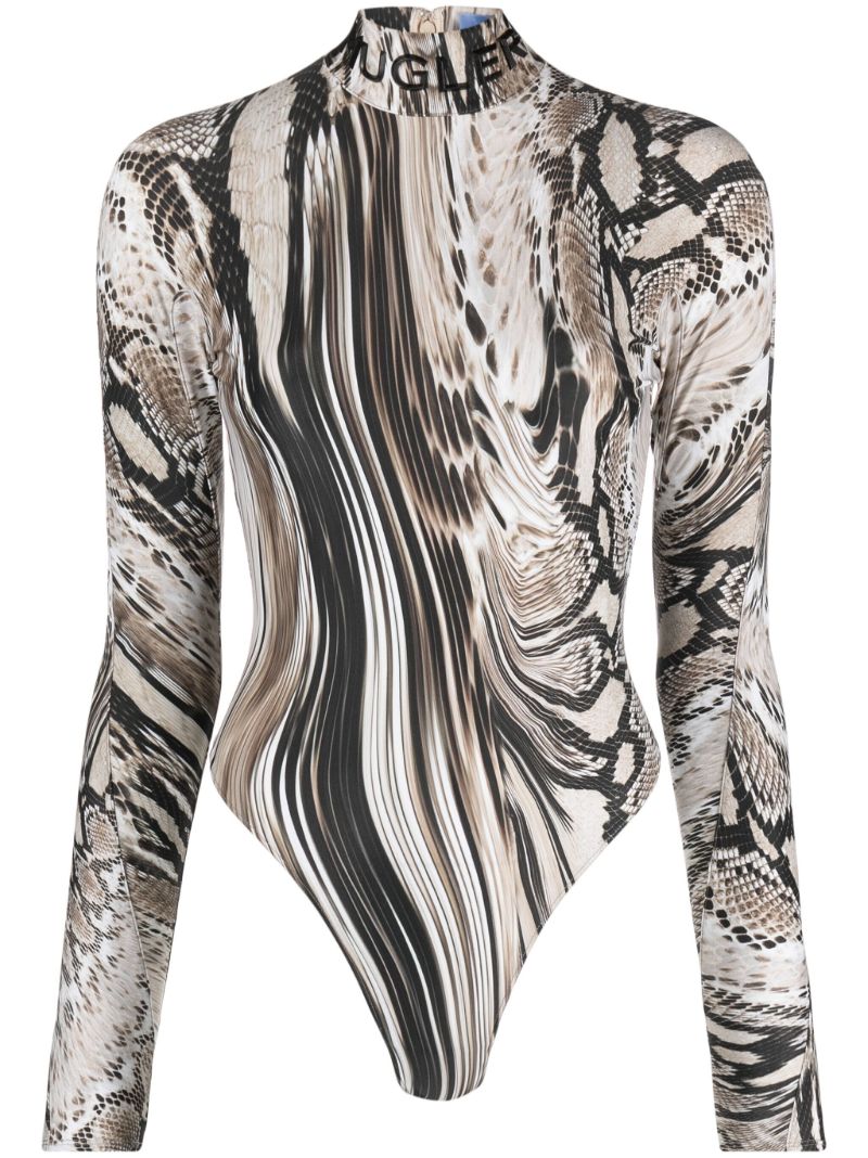 Brown Snakeskin-print Bodysuit