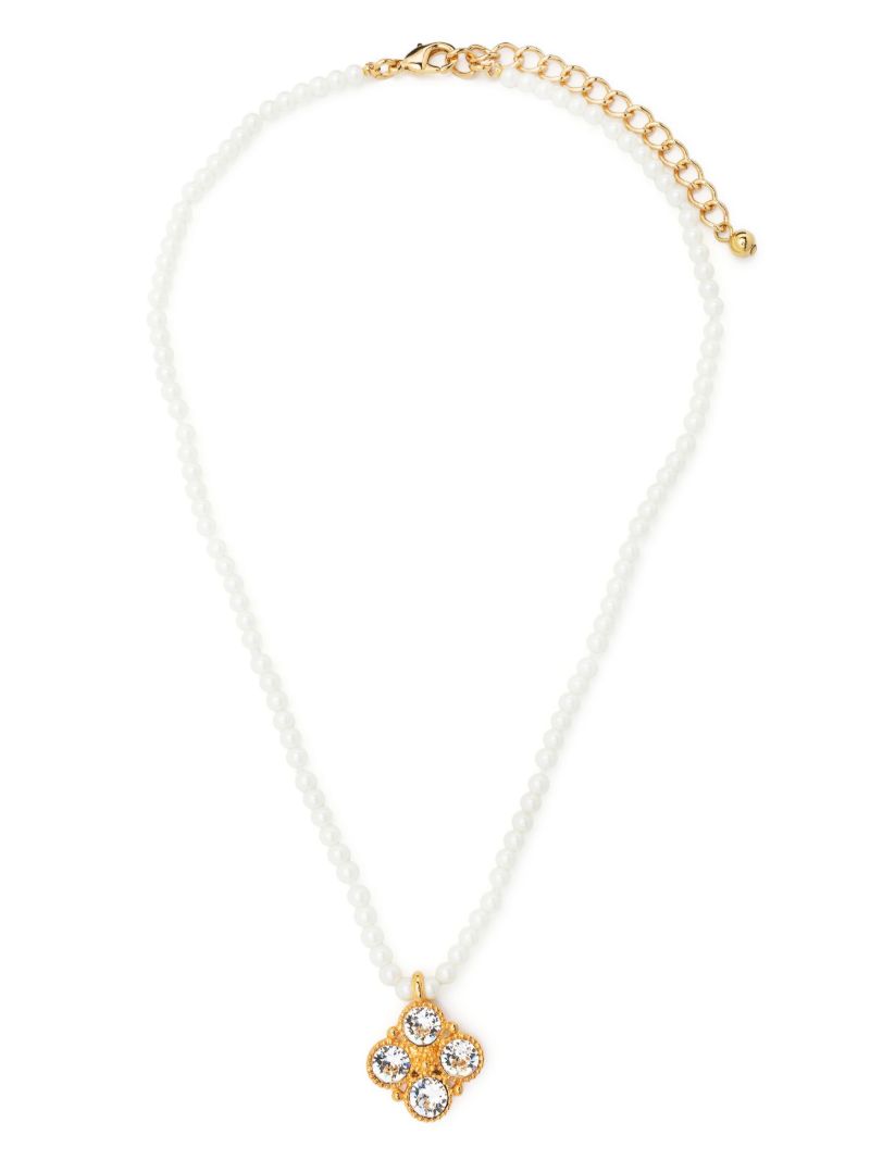 Gold-tone Crystal-pendant Pearl Necklace
