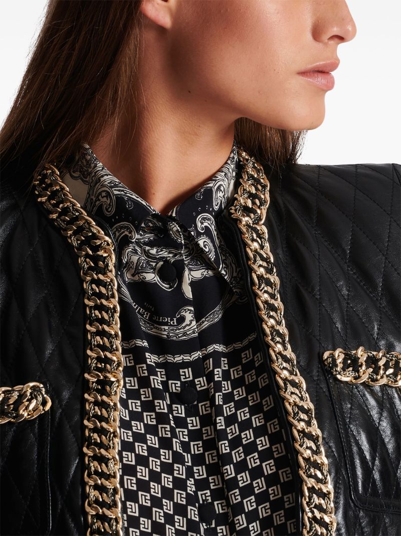 Black Chain-trim Quilted Leather Jacket