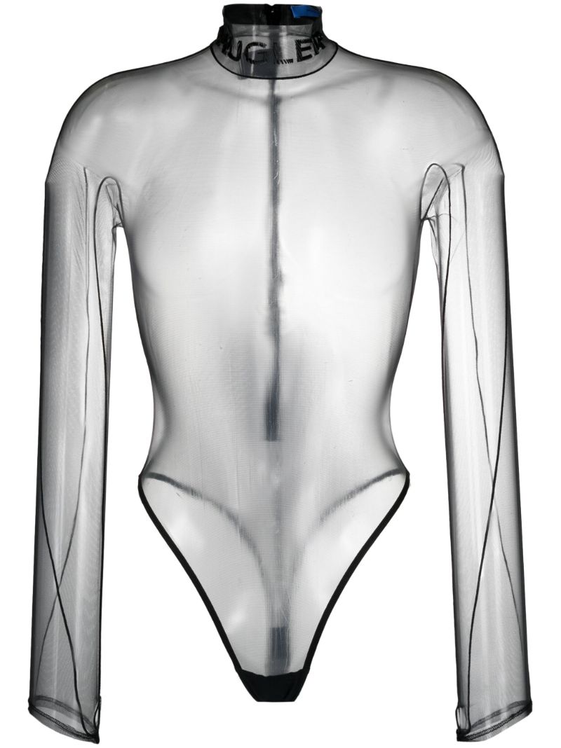 Black Logo-embossed Sheer Bodysuit