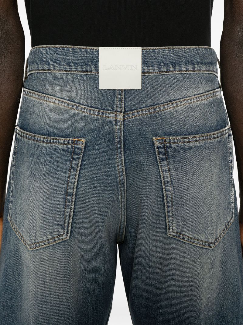 Blue Whiskering-effect Straight-leg Jeans