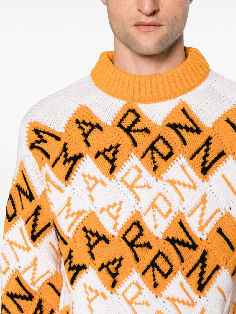Orange Logo-intarsia Virgin Wool Sweater