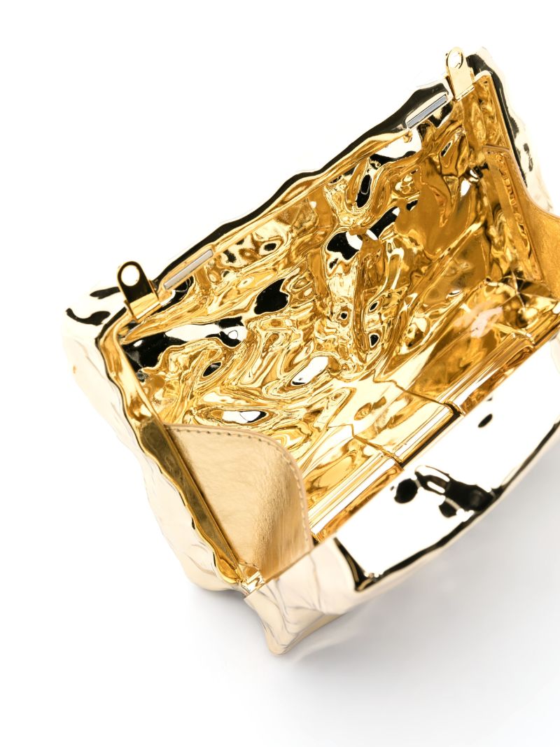 Gold-tone Crushed Metal Clutch Bag