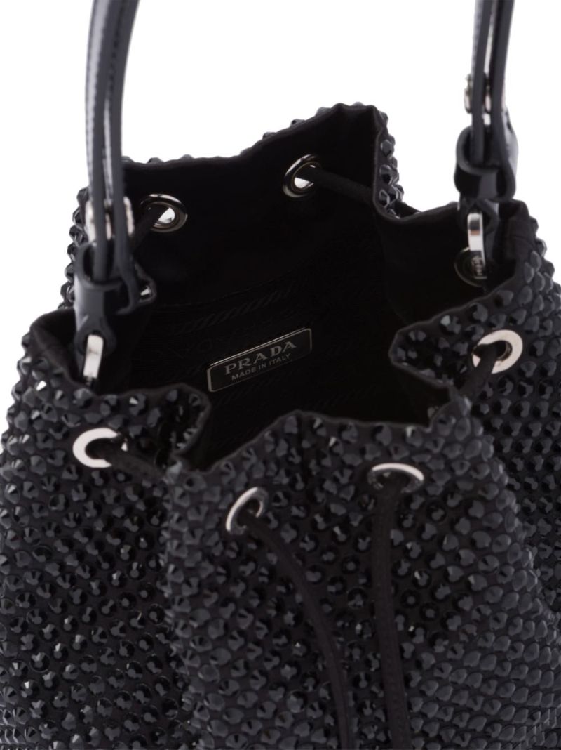 Black Mini Crystal-embellished Bucket Bag