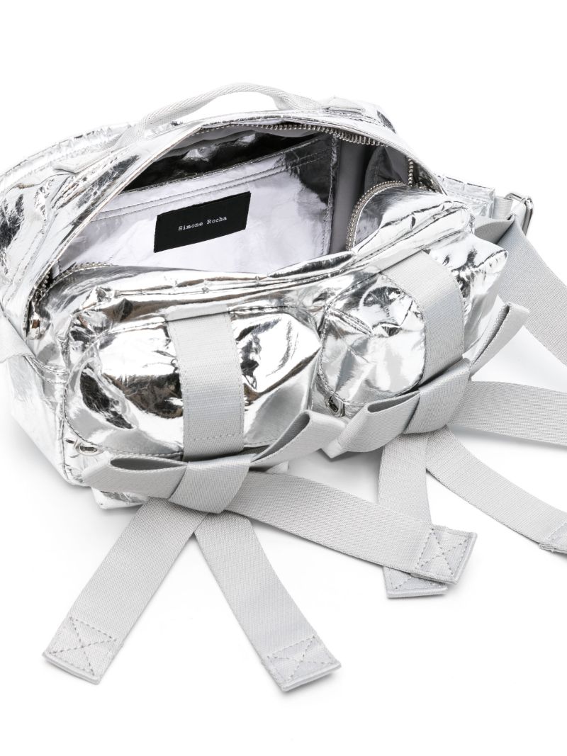 Silver-tone Bow-detail Metallic Shoulder Bag