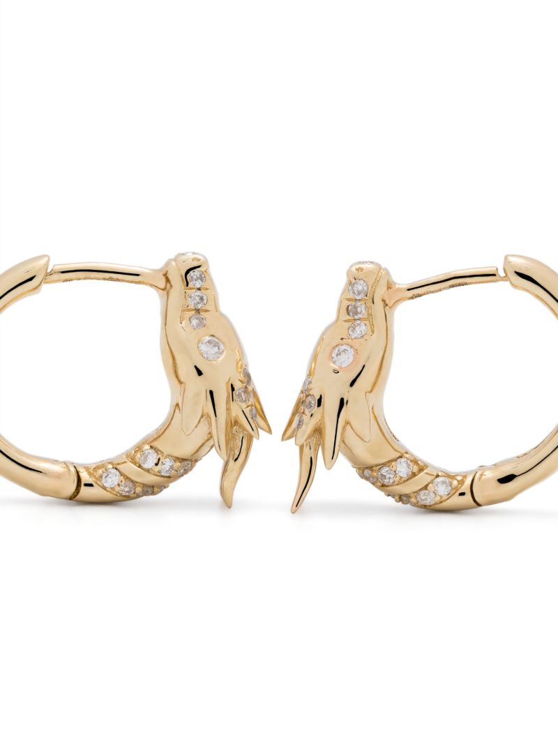 14k Yellow Gold Dragon Diamond Huggie-hoop Earrings