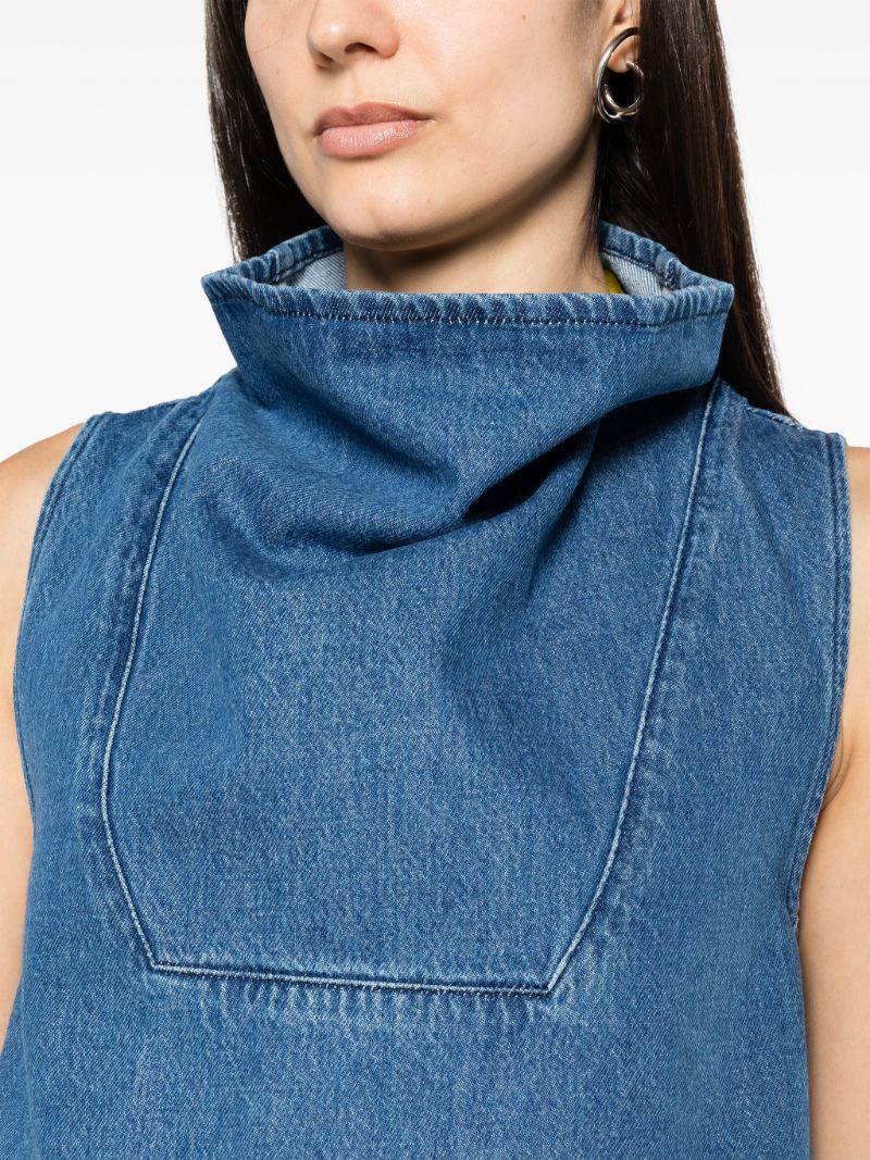 Blue Funnel Neck Denim Vest